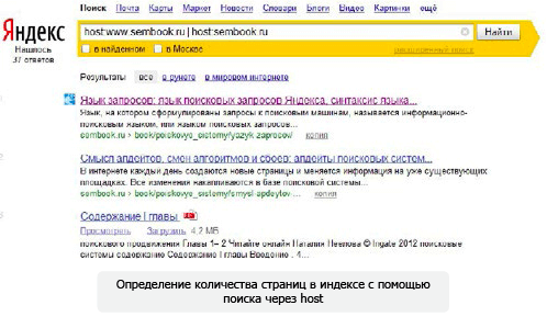 Определение количества страниц в индексе с помощью поиска через host