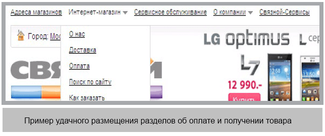 Рекомендации по размещению разделов об оплате и получении товара