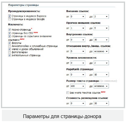 Параметры для страниц-доноров в Rookee